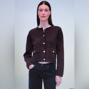 GAP Cardigan Cotton Blend Pocket Sweater Gold Buttons Terra Brown Sz MP NWT